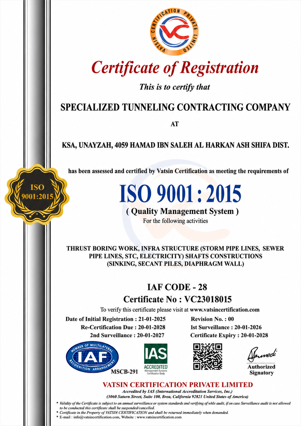 ISO 14001:2015 Certificate